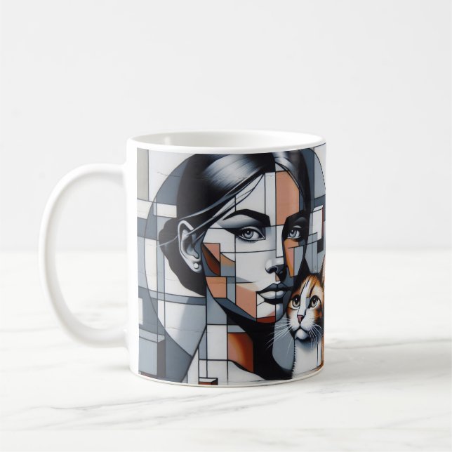En Graffiti Cat Dam med sin katt. Kaffemugg (Vänster)