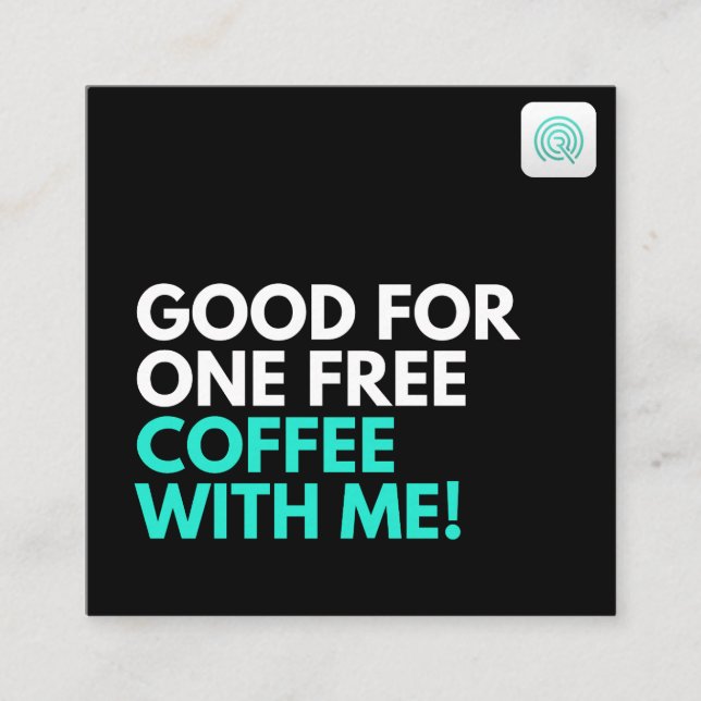 En gratis kaffe med mig fyrkantigt visitkort (Framsida)