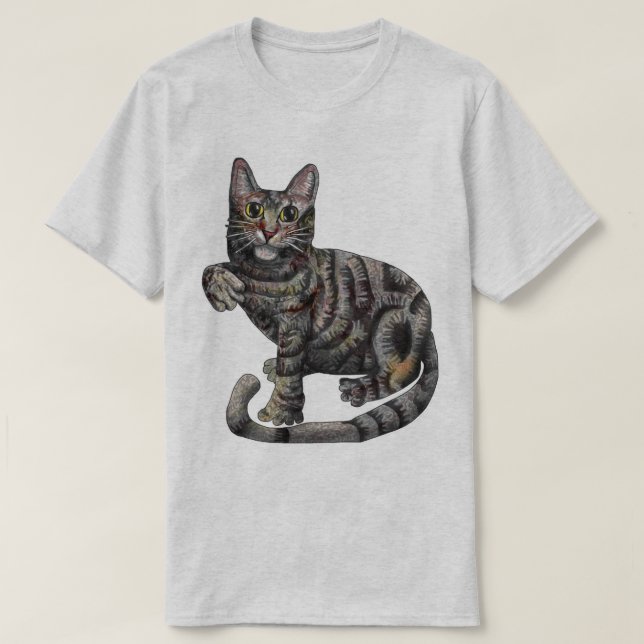 En Grått Cat, med "I kärlek Cats!" T Shirt (Design framsida)