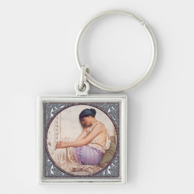 En Grecian flicka Keychain Fyrkantig Silverfärgad Nyckelring (Framsidan)
