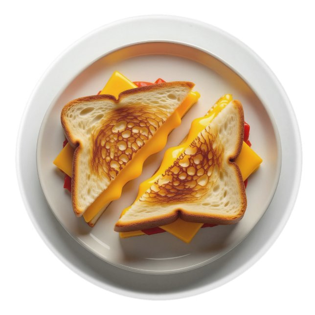 En Grilled Cheese Smörgås på en Tallrik Knopp (Framsidan)