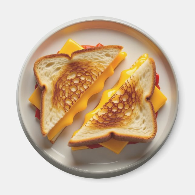 En Grilled Cheese Smörgås på en Tallrik Magnet (Framsidan)