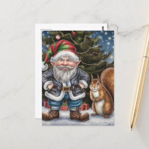 En grinig tomte och en ekorres jul vykort