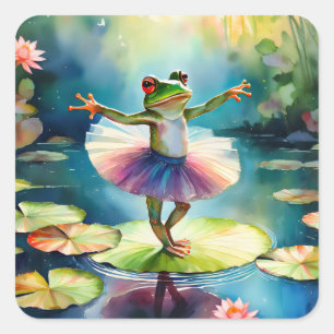 En grog ballerina som dansar på en lotus löv i en fyrkantigt klistermärke