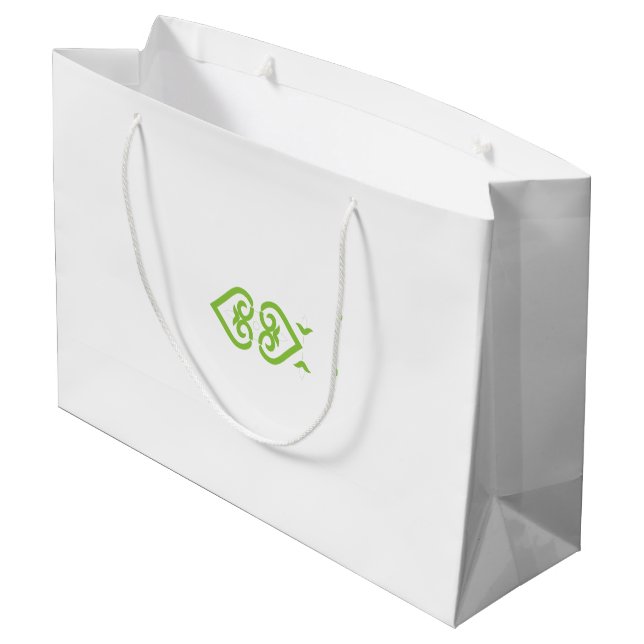 en grön och vit logotyp med en stiliserad design (Baksidan Vinklad)
