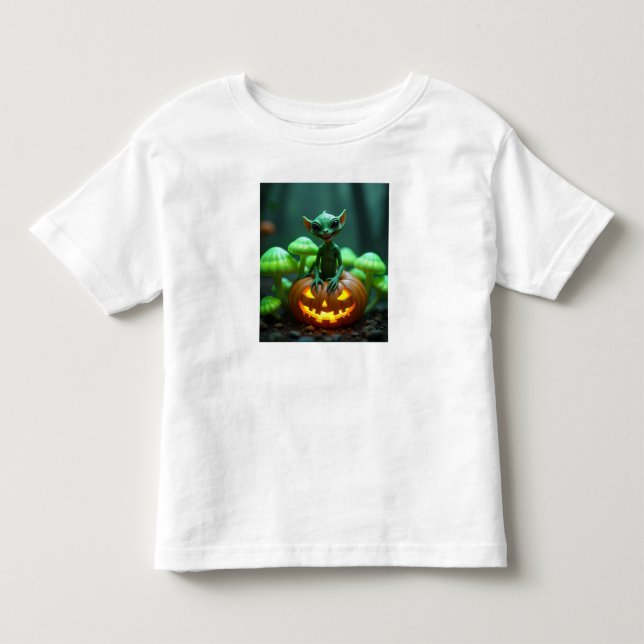 En grön pumpa och halloween-utomjording t shirt (Framsida)