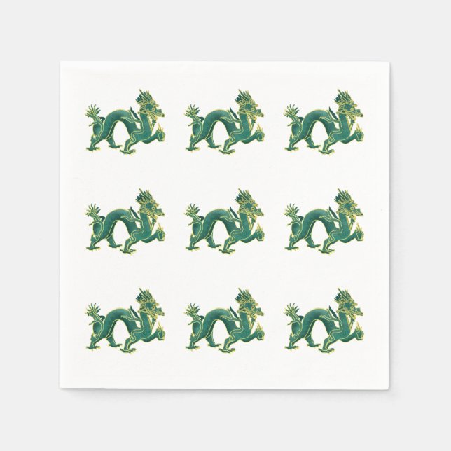 En Grönt Dragon med Guld Trim Pappersservett (Framsidan)