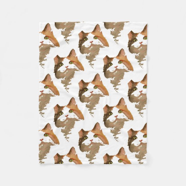 En Grönt Eyed Calico Cat Artistic Porträtt Fleecefilt (Framsidan)