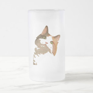 En Grönt Eyed Calico Cat Artistic Porträtt Frostat Ölglas