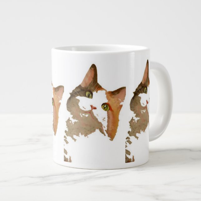 En Grönt Eyed Calico Cat Artistic Porträtt Jumbo Mugg (Framsida höger)