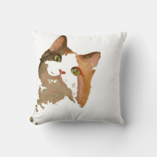 En Grönt Eyed Calico Cat Artistic Porträtt Kudde