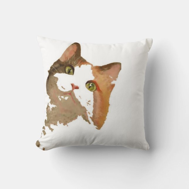 En Grönt Eyed Calico Cat Artistic Porträtt Kudde (Framsida)