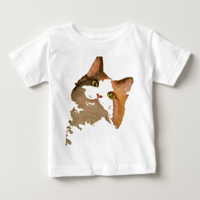 En Grönt Eyed Calico Cat Artistic Porträtt Tee Shirt (Framsida)