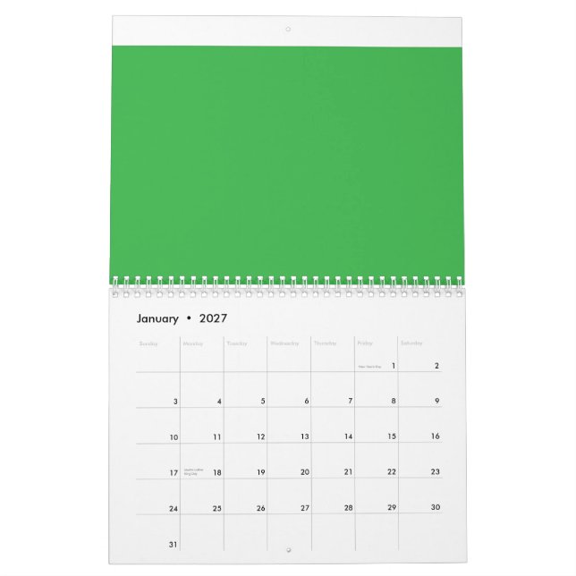 en grönt med vit gräns kalender (Jan 2027)