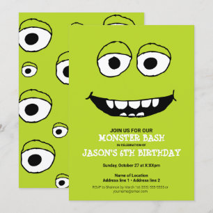 En Grönt Monster Bash! Cute Monster Party Inbjudan