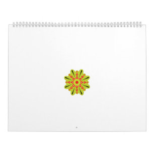 en grönt och en röd blomma med svarta punkter kalender