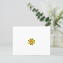 en grönt och en röd blomma med svarta punkter vykort