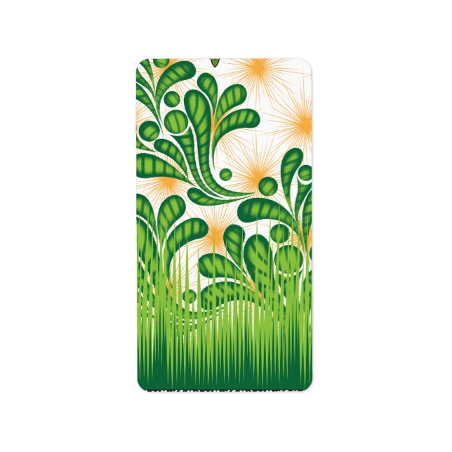 En grönt och guld som skildrar ett träd adressetikett (Framsidan)