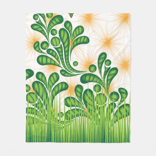 En grönt och guld som skildrar ett träd fleecefilt (Framsidan)