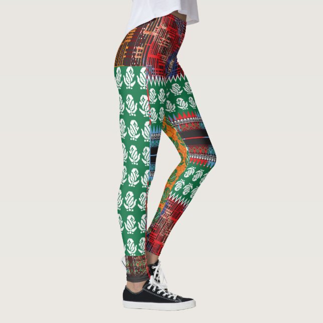 en grönt och svart mönster med träd i mitten leggings (Höger)
