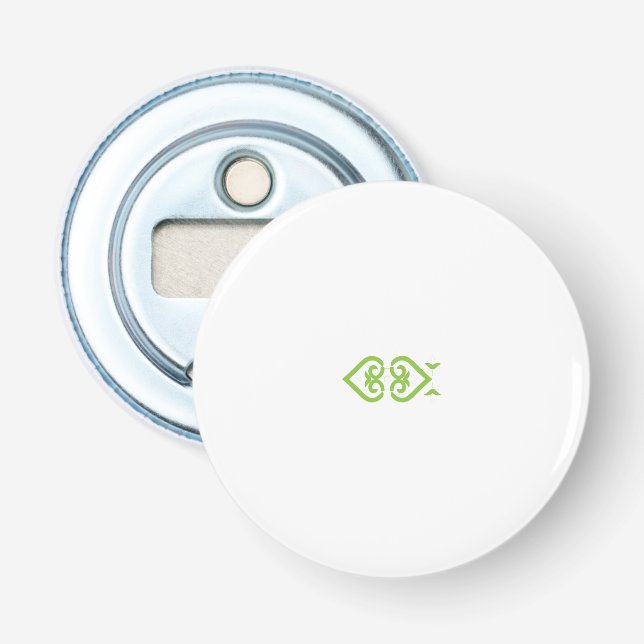 en grönt och vit logotyp med stiliserad design flasköppnare (Framsidan)