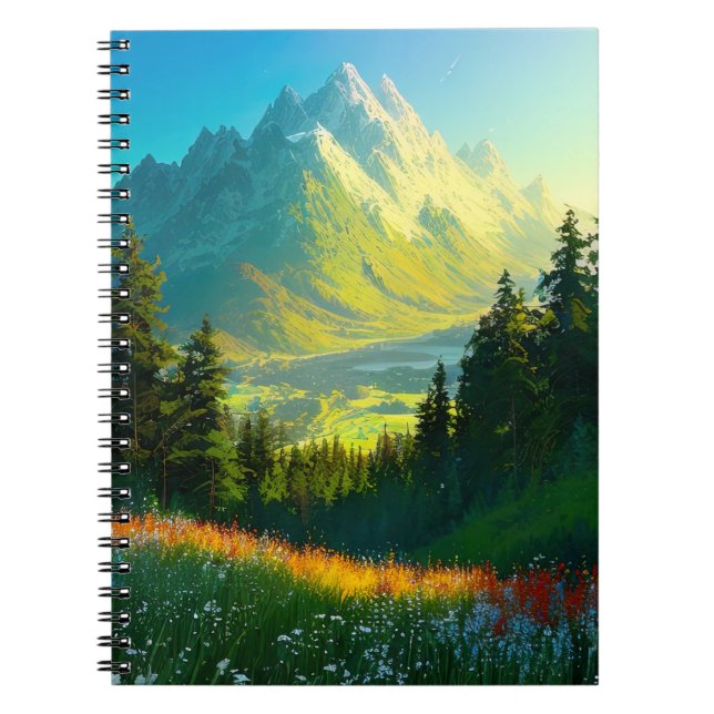 En Grönt Valley som blomstrar med Gräs Forest Anteckningsbok (Framsidan)