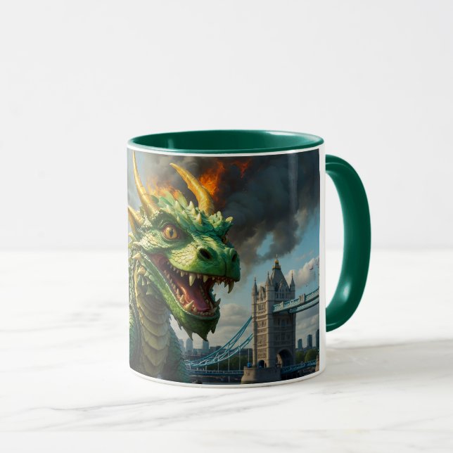En Grönt Welsh Dragon Terrorizes London Mugg (Framsida höger)