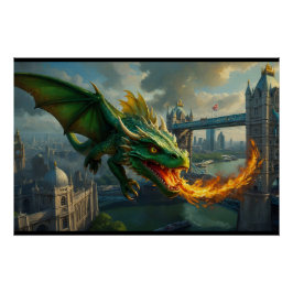 En Grönt Welsh Dragon Terrorizes London Perfect Poster