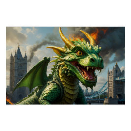 En Grönt Welsh Dragon Terrorizes London Perfect Poster