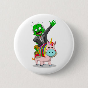 En grönt Zombie rider en söt rosa Unicorn för Knapp