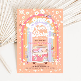 EN Groovy Babe Daisy Groovy Van 1-årsdag Inbjudningar