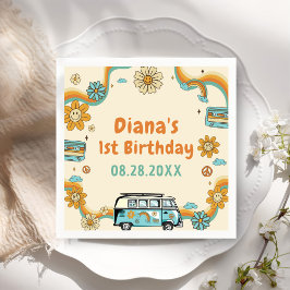 En Groovy Babe Retro Rainbow 1 födelsedag Pappersservett