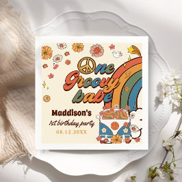 En Groovy Babe Retro Rainbow 1 födelsedag Pappersservett