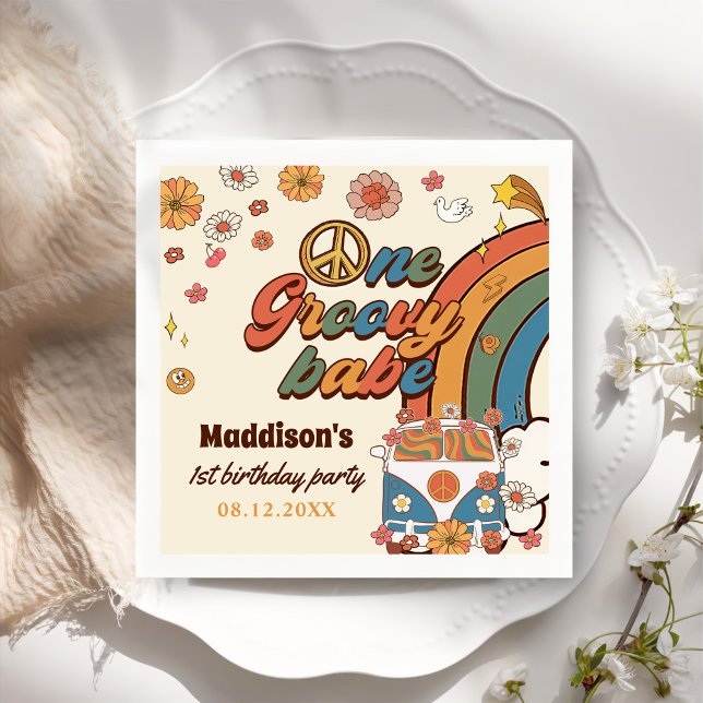 En Groovy Babe Retro Rainbow 1 födelsedag Pappersservett (Skapare uppladdad)