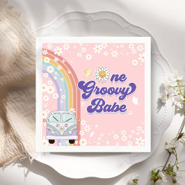 En Groovy Babe Retro Rainbow 1 födelsedag Pappersservett