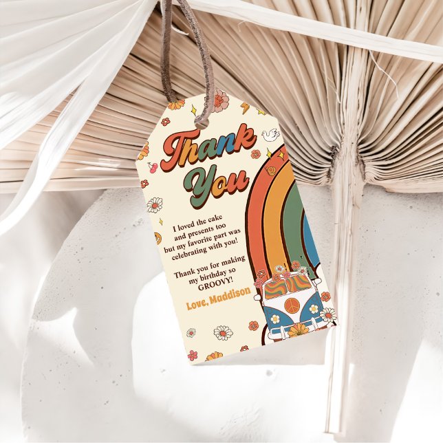 En Groovy Babe Retro Rainbow 1 födelsedag Presentetikett (Skapare uppladdad)