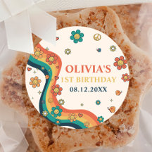 En Groovy Babe Retro Rainbow 1 födelsedag