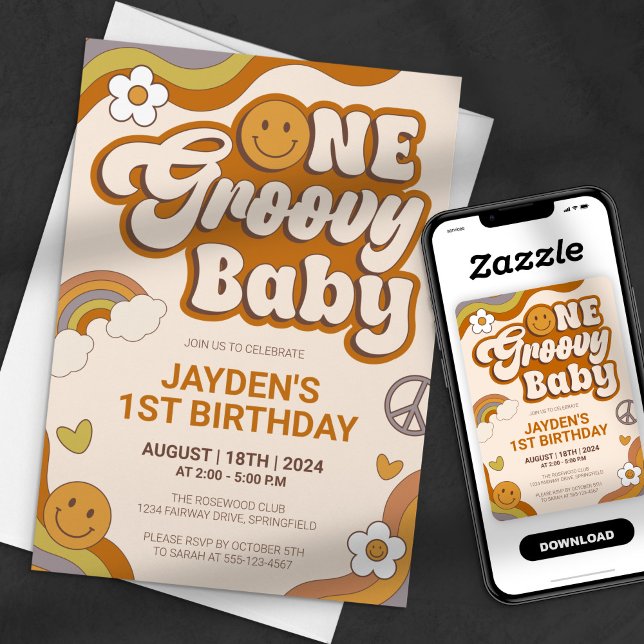 En Groovy Baby Retro 70-årsjubileum Party Inbjudningar (Skapare uppladdad)