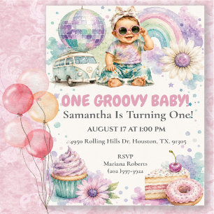 En Groovy Babyflicka Boho 1-årsfest Inbjudningar