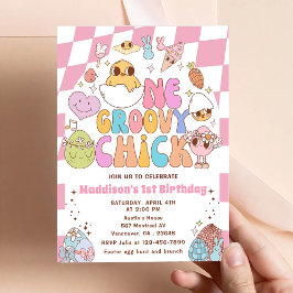En Groovy Chick Vår Daisy 1-års födelsedagsfest Inbjudningar