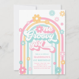 En Groovy Girl Boho Daisy Rainbow 1st Birthday Inbjudningar