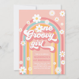 En Groovy Girl Boho Daisy Rainbow 1st Birthday Inbjudningar