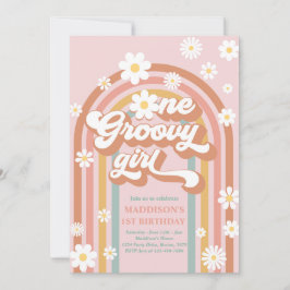 En Groovy Girl Boho Daisy Rainbow 1st Birthday Inbjudningar
