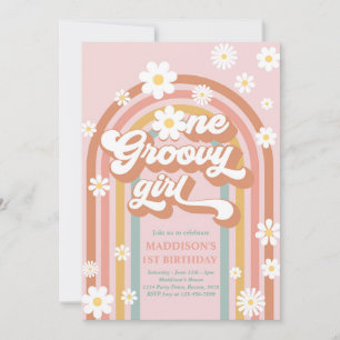 En Groovy Girl Boho Daisy Rainbow 1st Birthday Inbjudningar