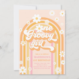 En Groovy Girl Boho Daisy Rainbow 1st Birthday Inbjudningar