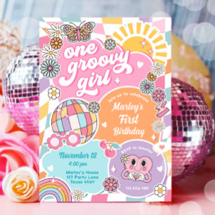 En Groovy Girl Retro Preppy Varsity Birthday Inbjudningar