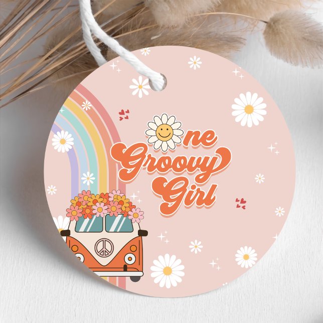 En Groovy Girl Retro Rainbow 1:a födelsedagen Gåvor Etiketter (Skapare uppladdad)