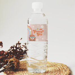 En Groovy Girl Retro Rainbow 1:a födelsedagen Vattenflaskor Etikett