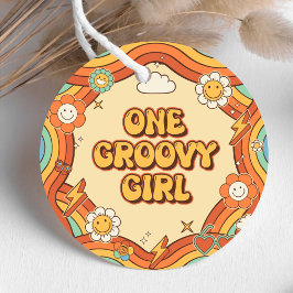 En Groovy Girl Retro Rainbow 1 Birthday Party Gåvor Etiketter