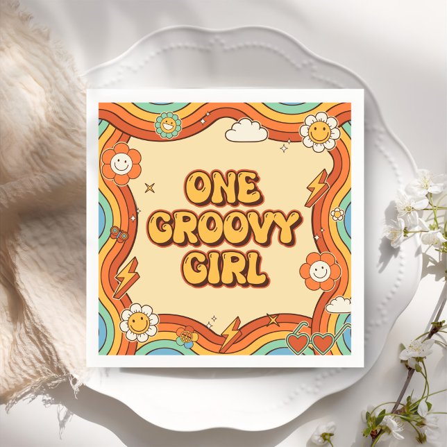 En Groovy Girl Retro Rainbow 1 Birthday Party Pappersservett (Skapare uppladdad)
